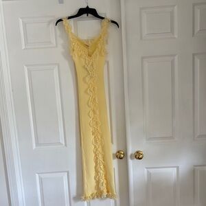 Meshki Yellow Lace Trim Midi Dress